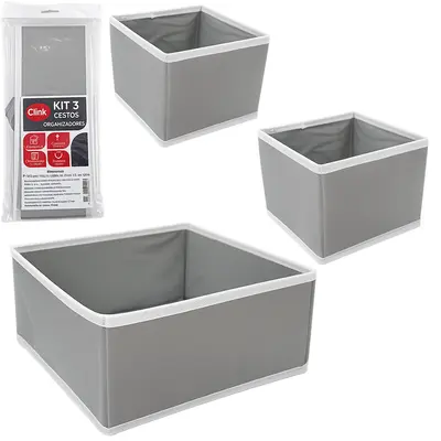 CAIXA ORGANIZADOR DE PVC / TNT DOBRAVEL MULTIUSO PM COM 3 PECAS 14,5X14,5X12CM / 29X29X12CM
