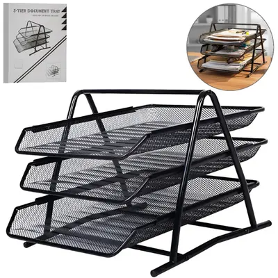 ORGANIZADOR DE MESA DE ESCRITORIO ARAMADO COM 3 DIVISORIAS 35X30X26CM