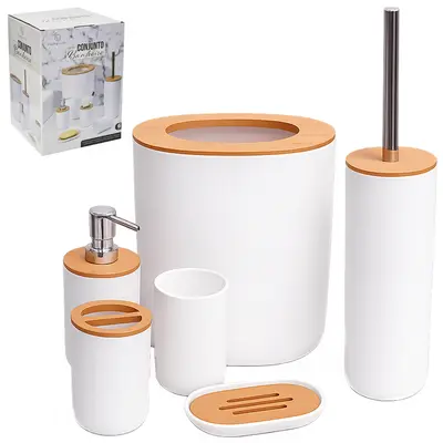 JOGO BANHEIRO LIXEIRA / ESCOVA SANITARIA CABO INOX / PORTA SABONETE LIQUIDO / SABONETEIRA / PORTA ESCOVA / COPO PLASTICO