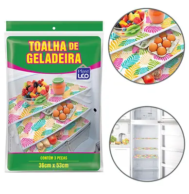 TOALHA DE PLASTICO PARA GELADEIRA ESTAMPAS SORTIDAS 53X36CM COM 3 PECAS
