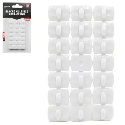 CABIDE GANCHO DE PLASTICO RETANGULAR AUTOADESIVO COM 20 PECAS 1,8X1,3CM MB HOUSE