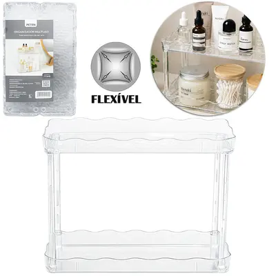 ORGANIZADOR PRATELEIRA DUPLA DE PLASTICO PET FLEXIVEL RETANGULAR MULTIUSO 26,5X21X9CM