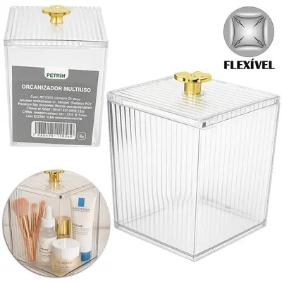 ORGANIZADOR DE PLASTICO PET FLEXIVEL QUADRADO MULTIUSO COM TAMPA 10X8,5CM
