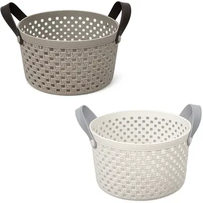 CESTO ORGANIZADOR DE PLASTICO REDONDO VAZADO COM ALCA 13X22CM DE Ø
