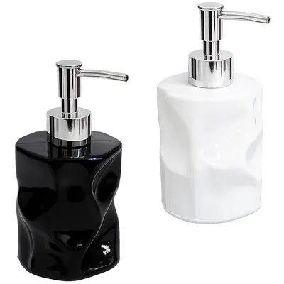PORTA SABONETE LIQUIDO DE VIDRO REDONDO PRETO / BRANCO 270ML