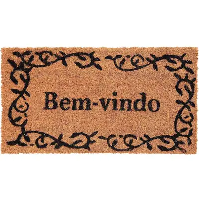 TAPETE CAPACHO DE PISO DE FIBRA RETANGULAR EMBORRACHADO BEM VINDO 60X33CM