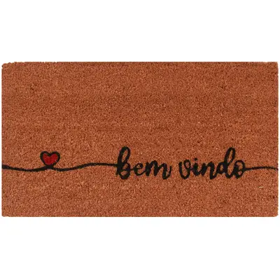 TAPETE CAPACHO DE PISO DE FIBRA RETANGULAR EMBORRACHADO BEM VINDO 60X33CM