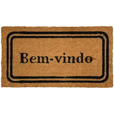 TAPETE CAPACHO DE PISO DE FIBRA RETANGULAR EMBORRACHADO BEM VINDO 60X33CM