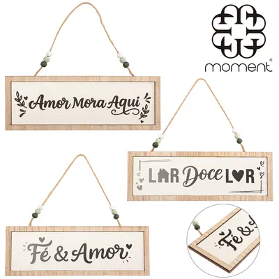 ENFEITE PLACA DE MADEIRA MDF RETANGULAR FRASES PARA PENDURAR MOMENT 29,5X10,5CM
