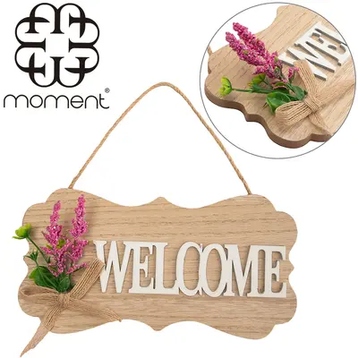ENFEITE PLACA DE MADEIRA MDF PALAVRA COM LACO + FLOR PERMANENTE PARA PENDURAR 23X11CM