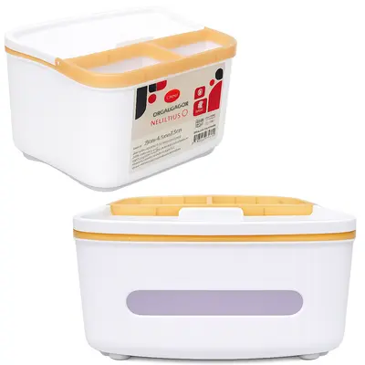 ORGANIZADOR DE PLASTICO COM 2 CAVIDADES + TAMPA MULTIUSO 20X14,5X11,5CM