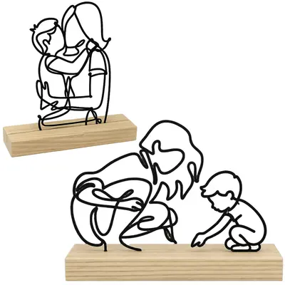ENFEITE DE METAL MAE E FILHO COM BASE DE MADEIRA MDF 16X15X4CM
