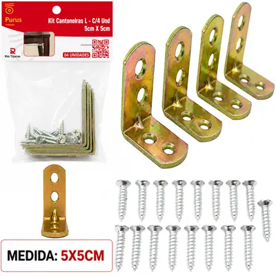 CANTONEIRA MAO FRANCESA DE METAL BICROMATIZADA COM 4 PECAS 5X5CM