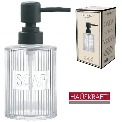 PORTA SABONETE LIQUIDO DE VIDRO REDONDO SOAP LINHA LAVABO PRINT HAUSKRAFT PREMIUM 250ML