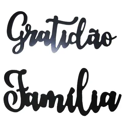 ENFEITE PALAVRA FAMILIA / GRATIDAO DE MADEIRA PRETO AUTOADESIVO