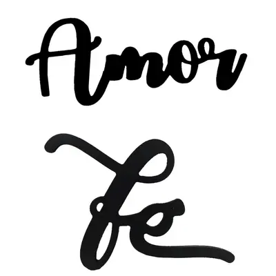ENFEITE PALAVRA AMOR / FE DE MADEIRA PRETO AUTOADESIVO