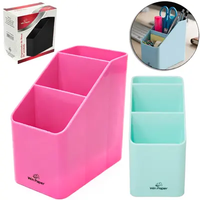 ORGANIZADOR DE MESA / PORTA CANETA / LAPIS / MULTIUSO DE PLASTICO 3 CAVIDADES 11X11X6CM