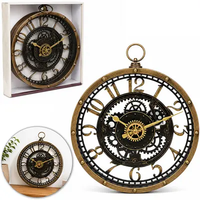 RELOGIO DE PAREDE REDONDO ENGRENAGEM VINTAGE DECOR 27CM DE Ø