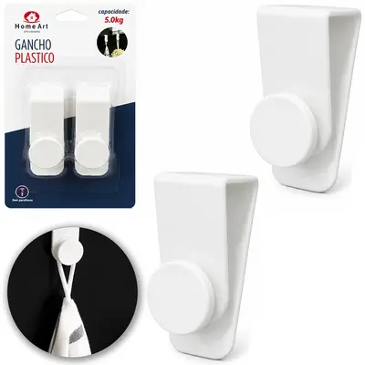 CABIDE GANCHO DE PLASTICO PARA PORTA COM 2 PECAS 7,5X3X2,5CM