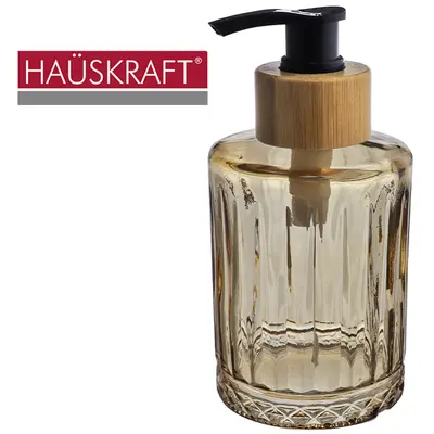 PORTA SABONETE LIQUIDO DE VIDRO REDONDO GOLA DE BAMBU VICTORIA HAUSKRAFT 250ML