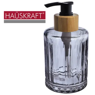 PORTA SABONETE LIQUIDO DE VIDRO REDONDO GOLA DE BAMBU VICTORIA HAUSKRAFT 250ML