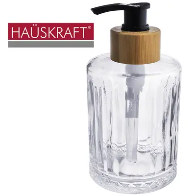 PORTA SABONETE LIQUIDO DE VIDRO REDONDO GOLA DE BAMBU VICTORIA HAUSKRAFT 250ML