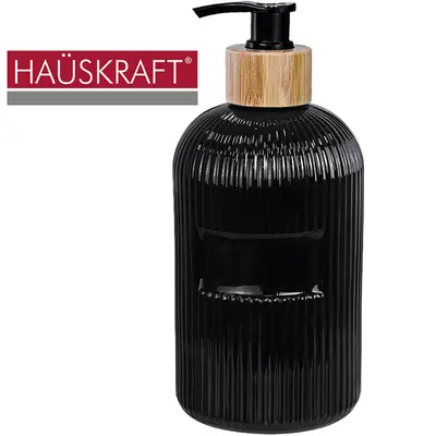 PORTA SABONETE LIQUIDO DE VIDRO REDONDO GOLA DE BAMBU MINT HAUSKRAFT 500ML