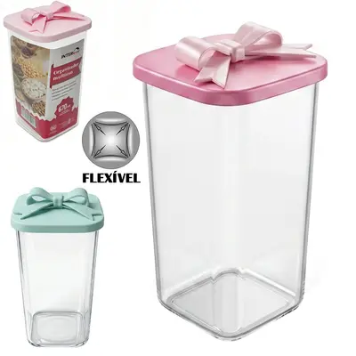 ORGANIZADOR DE PLASTICO PET FLEXIVEL QUADRADO MULTIUSO COM TAMPA LACO SILICONE INTER HOUSE 670ML 15,5X8,5CM