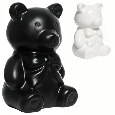 ENFEITE URSO DE PORCELANA PRETO / BRANCO 9,5X6,5CM