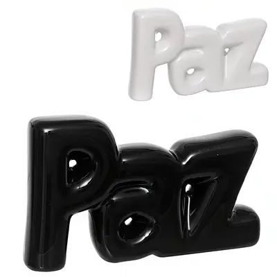ENFEITE PAZ DE PORCELANA PRETO / BRANCO 11X6,5CM