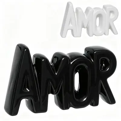 ENFEITE AMOR DE PORCELANA PRETO / BRANCO 11X6,5CM