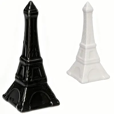ENFEITE TORRE DE PORCELANA PRETO / BRANCO 10X4CM