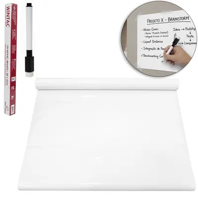 PAPEL DE PAREDE ROLO AUTOADESIVO QUADRO BRANCO CHALKBOARD WINTAC + CANETA COM APAGADOR 45CMX2M