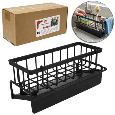 SUPORTE PRATELEIRA ORGANIZADOR DE PLASTICO PARA PIA COM ESCORREDOR BLACK 23X10,3X9,3CM