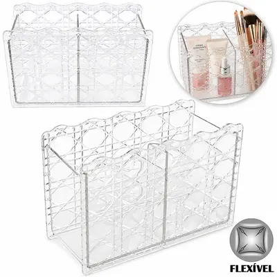 ORGANIZADOR DE PLASTICO PET FLEXIVEL RETANGULAR COM 2 DIVISORIAS MULTIUSO STORAGE BOX 16X10,5X6,5CM