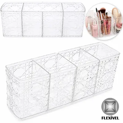 ORGANIZADOR DE PLASTICO PET FLEXIVEL RETANGULAR COM 4 DIVISORIAS MULTIUSO STORAGE BOX 21,5X8X5,5CM