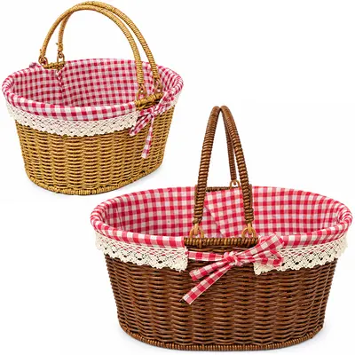 CESTO ORGANIZADOR DE PLASTICO TIPO VIME OVAL COM ALCA + FORRO DE POLIESTER 35X27X16CM