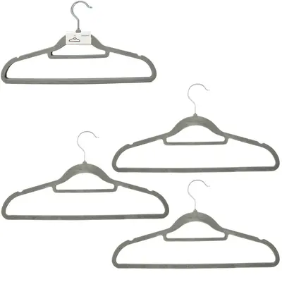 CABIDE ROUPA DE PLASTICO REVESTIDO EM VELUDO COM CAVA CINZA 3 PECAS 21,5X21,5CM 4MM
