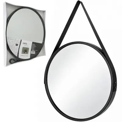 ESPELHO DE PENDURAR EMOLDURADO REDONDO DECORATIVO + ALCA BLACK 50CM DE Ø
