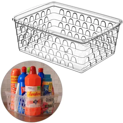 CESTO ORGANIZADOR DE PLASTICO RETANGULAR VAZADO COM ALCA 29X20X11CM