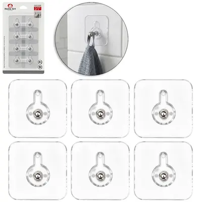 CABIDE GANCHO DE METAL QUADRADO AUTOADESIVO TRANSPARENTE COM PARAFUSO 8 PECAS 5,8CM
