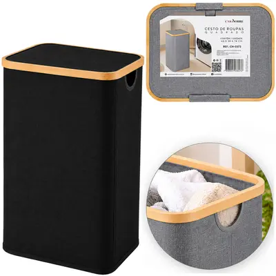 CESTO ORGANIZADOR PARA ROUPAS / ROUPEIRO BAMBU / OXFORD RETANGULAR DOBRAVEL COM TAMPA E ALCA CASA NOBRE 74X40X30CM