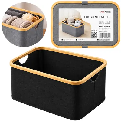 CAIXA ORGANIZADOR DE BAMBU / OXFORD DOBRAVEL MULTIUSO COM ALCA 38X26X26CM