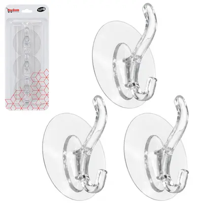 CABIDE GANCHO DE ACRILICO REDONDO COM 3 GANCHOS DUPLO AUTOADESIVO TRANSPARENTE 5,5CM DE Ø