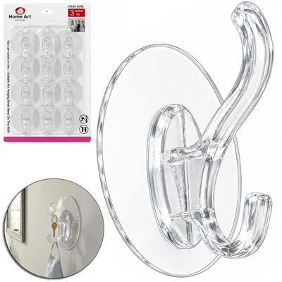 CABIDE GANCHO DE ACRILICO REDONDO COM 12 GANCHOS DUPLO AUTOADESIVO TRANSPARENTE 6CM DE Ø