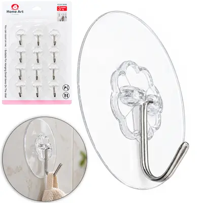 CABIDE GANCHO DE METAL REDONDO AUTOADESIVO TRANSPARENTE COM 12 PECAS 6CM DE Ø