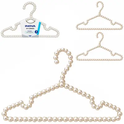CABIDE ROUPA DE PLASTICO PEROLA COM CAVA INOVA 3 PECAS 39,5X20,5CM 11MM