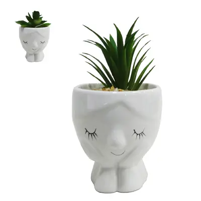 FLOR PERMANENTE SUCULENTA COM VASO DE PORCELANA MENINA SORTIDAS 11X7CM DE Ø