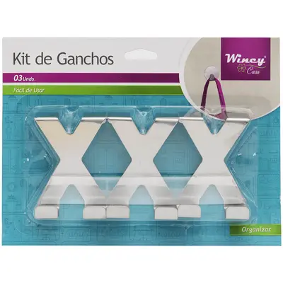 CABIDE GANCHO DE INOX COM 3 GANCHOS DUPLO PARA PORTA 6,5X5X5CM NA CARTELA