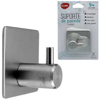CABIDE GANCHO DE INOX QUADRADO AUTOADESIVO 4,5CM NA CARTELA